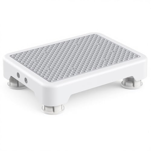 SOYO Mobility One Step Stool Platform for Adults & Elderly, White-Gray | Adjustable Small Step Riser for Seniors, Indoor Outdoor Non-Slip Standing Support Portable Low Step for Car, Bed, Bathroom - color: White-gray