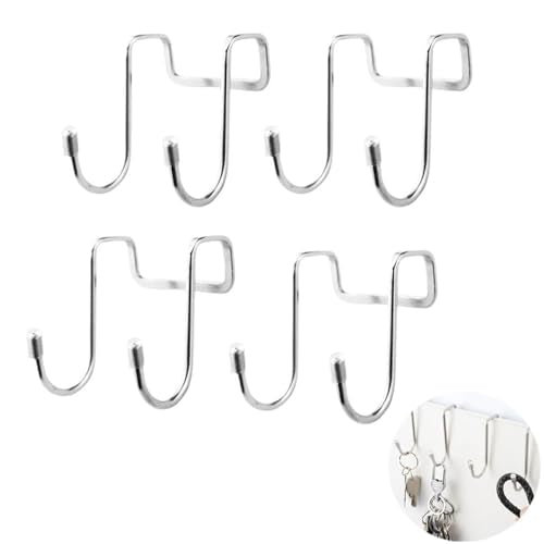 4 Pack Shower Door Hooks Stainless Steel Double Hooks Towel Hook Bathroom Squeegee Holder Over Glass Door Hook for Bathroom Semi-Frameless Sliding Shower Door Soap Saver Bag Pouch