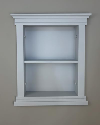 14x18 Elliot Craftsman Recessed Wood Wall Niche, Open Medicine Cabinet Replacement, in The Wall Bathroom Cabinet Insert Shelves, Made in North America, NO MDF, Plain, Light Gray - color: Light Gray Plain