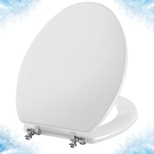 Angol Shiold Wood Toilet Seat, Zinc Alloy Hinges (Elongated, White) | Elongated Toilet Seat, Scratch Resistant Wood Surface, Easy to Install and Clean - color: White, size: Elongated