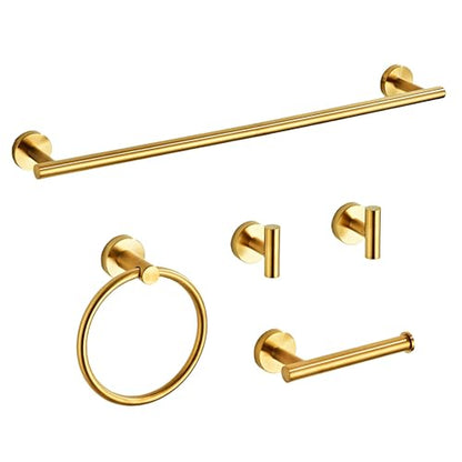 Brushed Gold Bathroom Hardware Set 5 Piece with Towel Racks for Bathroom, SUS304 Stainless Steel Bath Towel Bar Set, 24 Inch Wall Mounted Accessories Kit… - color: Brushed Gold