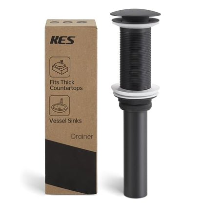 KES All Metal Pop Up Drain Without Overflow, Extended Thread, Bathroom | Matte Black, Brass And Stainless Steel, Compatible With Vessel Sinks, Drain Holes 1.6" To 1.9", 15K-Cycle Pop-Up - color: Matte Black, style: NO Overflow, Long Thread