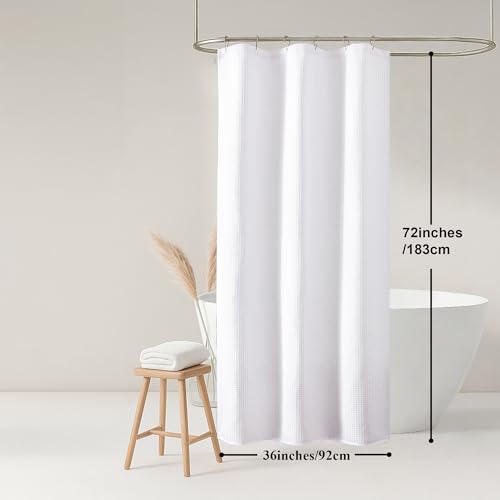 White Shower Curtain, Stall Small Waffle Weave Heavy Fabric Shower Curtains for Narrow Size Bathroom, Waterproof Soft Hotel Spa Luxury Bath Curtain Set, Machine Washable, White, 36x72 Inch - color: White, size: 36"W x 72"L (Pack of 1)