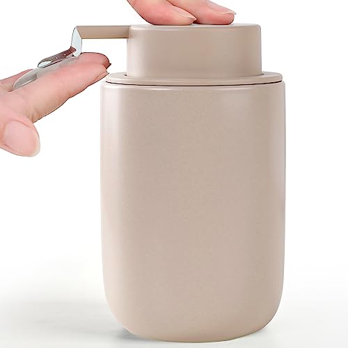 BosilunLife Lotion Pump Dispenser for Kitchen, Bathroom Countertop | Matte Khaki Soap Dispenser Bathroom Ceramic Dish Liquid Soap Dispenser (Khaki, Liquid Pump) - color: Khaki