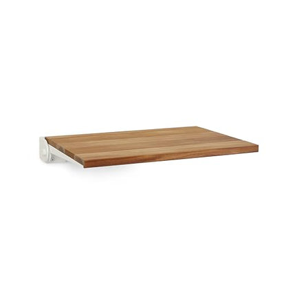 Seachrome 18 inch Silhouette Slimline Folding Wall Mount Shower Bench Seat, Natural Teak Wood with White Frame - color: Teak Wood With White Frame