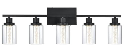 MELUCEE LED Bathroom Vanity Light 5-Light Dimmable Bathroom Light Bar | 5CCT 3000K-6000K Modern Black Vanity Lighting Fixtures with Crystal Bubble Clear Glass Shade, Built-In LED Chips - color: Black, size: LED-5 Lights