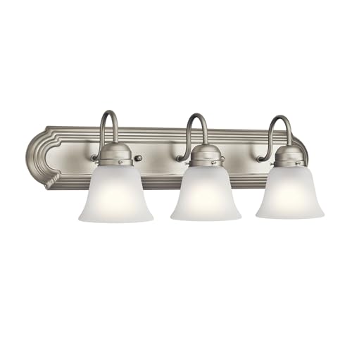 Kichler 24" 3-Light Vanity Bath Light in Brushed Nickel, Modern Bathroom Light with Clear Satin Etched Glass, (24" W x 8" H), 5337NIS - color: Brushed Nickel, size: 24"