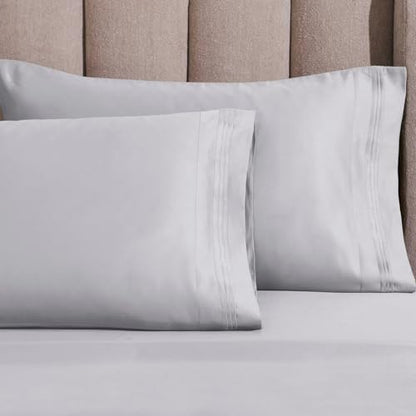 SUPERIOR Egyptian Cotton 4 Piece Sheet Set, Luxury 1000 Thread Count, Modern Design, Sustainable Sheets, Ultra-Soft Basics, Solid, Deep Pocket Fitted Sheet, Flat Sheet, Pillowcases, Queen, Platinum - color: Platinum 01, size: Queen
