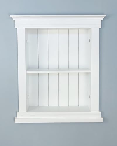14x18 Elliot Craftsman Recessed Wood Wall Niche, Open Medicine Cabinet Replacement, in The Wall Bathroom Cabinet Insert Shelves, Made in North America, NO MDF, Beadboard, White - color: White Beadboard