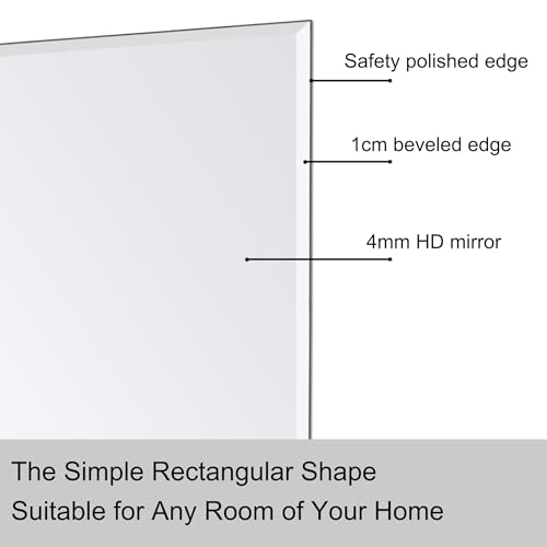 Ruomeng Wall Mirror Beveled Edge Frameless Mirror 24” x 36" Accent Mirror for Bathroom Vanity and Entryway - size: 36"L x 24"W