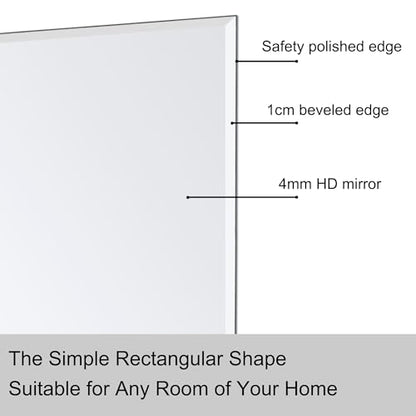 Ruomeng Wall Mirror Beveled Edge Frameless Mirror 24” x 36" Accent Mirror for Bathroom Vanity and Entryway - size: 36"L x 24"W