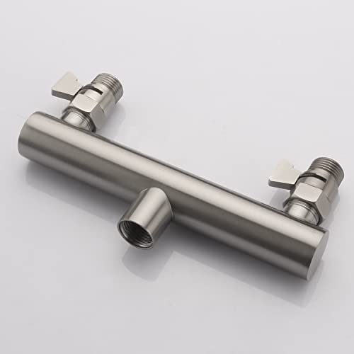 Dual Shower Head Manifold with Brass Shut Off Valve for Double Shower System 2 Fixed Shower Head Manifold, Brushed Nickel - color: Brushed Nickel