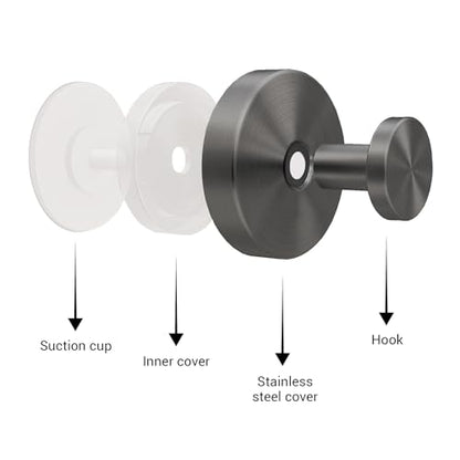 Suction Cup Hooks for Shower - 4 Pack, Gray - Stainless Steel, Strong Suction, No Drill, Removable Hanger, Tile Bathroom Kitchen Wall, Glass Door, Mirror Hook Hanging Robe, Towel Holder - color: Gray