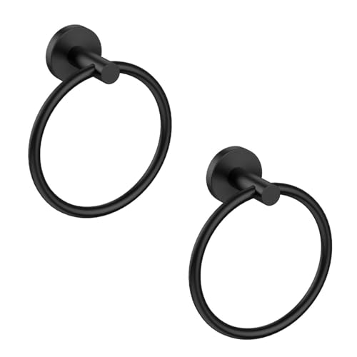 2 Pack Matte Black Towel Ring | Hand Towel Holder for Bathroom Wall Mounted, Durable 304 Stainless Steel, Modern Style - color: Matte Black