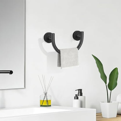 Matte Black Smiley Face Towel Ring Hand Towel Holder Stainless Steel Wall-Mounted Bathroom Hardware Accessories Towel Rack - color: Matte Black