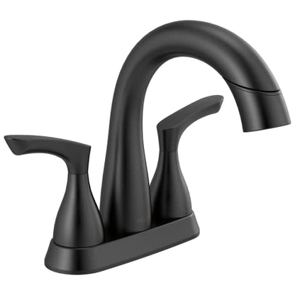 Delta Broadmoor Centerset Matte Black Bathroom Faucet with Sprayer, 4 Inch 3 Hole Bathroom Sink Faucet with Pull Out Sprayer, Push-Pop Drain, Matte Black 25765LF-BLPD - color: Matte Black