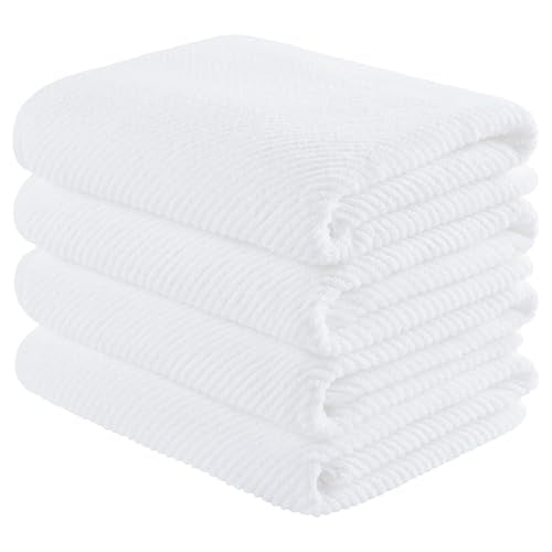 Madison Park 100% Zero Twist Cotton 4 Piece Bathroom Bath Towels, White | 30" x 56" Large Shower Towels, 500 GSM Diagonal Ribbed, Soft, Quick Dry, Highly Absorbent, Durable, Modern, OEKO TEX - color: White, size: 4 Piece Bath Towel Set