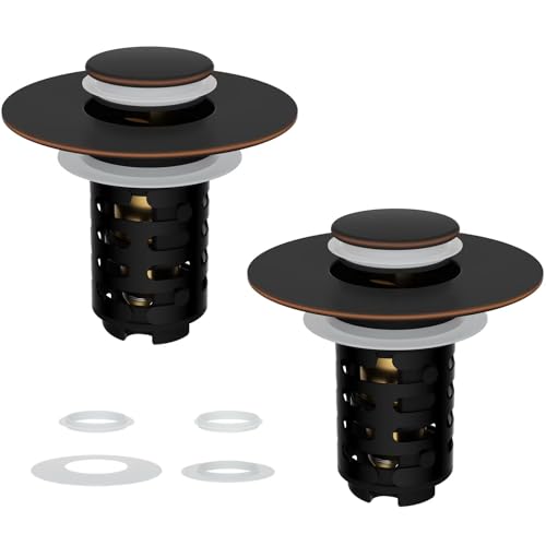2-Pack Universal Bathroom Sink Drain Stopper, 4-in-1, Oil Rubbed Bronze | Hair Catcher Pop-Up Sink Strainer Stopper with 2-Layer Removable Stainless Steel Basket, Drain Plug for 1.1"-2.36" US Basin - color: Oil Rubbed Bronze Finished