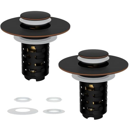 2-Pack Universal Bathroom Sink Drain Stopper, 4-in-1, Oil Rubbed Bronze | Hair Catcher Pop-Up Sink Strainer Stopper with 2-Layer Removable Stainless Steel Basket, Drain Plug for 1.1"-2.36" US Basin - color: Oil Rubbed Bronze Finished