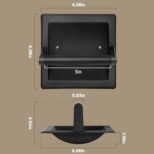 Recessed Toilet Paper Holder for Rolls, Pivoting Stainless Steel in Wall Toilet Paper Holder, Wall Mounted Bathroom Tissue Roll Dispenser with Modern Matte Black Finish - color: Recessed Black