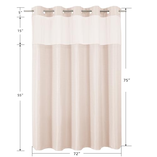 No Hook Shower Curtain with Snap in Fabric Liner, Waffle Weave Heavy Duty Thick Shower Curtains with Mesh Top Window, Hotel Style Waterproof Bathroom Curtain Set, 72 x 75 Inch, Blush Pink - color: Blush Pink, size: 72"W x 75"L (Pack of 1)