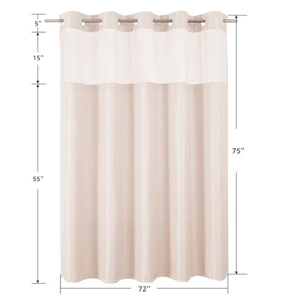 No Hook Shower Curtain with Snap in Fabric Liner, Waffle Weave Heavy Duty Thick Shower Curtains with Mesh Top Window, Hotel Style Waterproof Bathroom Curtain Set, 72 x 75 Inch, Blush Pink - color: Blush Pink, size: 72"W x 75"L (Pack of 1)