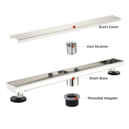 Linear Shower Drain ，28 Inch Brushed 304 Stainless Steel Rectangle Shower Floor Drain，with Reversable Tile-inPattern Drain Cover & Hair Catcher, Adjustable Feet - color: Brushed Nickel, size: 28inch