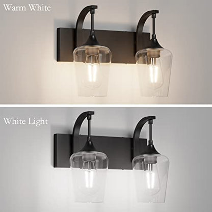 Ralbay Black Vanity Light 2 Lights Industrial Bathroom Light Fixtures Over Mirror with Clear Glass Black Bathroom Wall Mount Lighting Sconce - color: Black, size: 14 inch