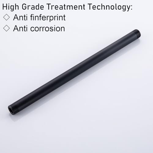 RANDOM Shower Arm with Flange,12 Inches Ceiling Mount Shower Head Extension Arm Straight Arm Ceiling-Mounted For Fixed Shower Head,Matte Black.RD91038-12MB - color: 12″ Matte Black(Round Flange)