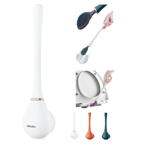Modern Flexible Silicone Toilet Caspa for Home 2025 Silicone Toilet Wand Bowl Brush and Holder Cleaning Set Wall Mounted Rubber Bathroom Toilet Scrubber Bowl Cleaner Brushes with Dispenser (White) - color: White