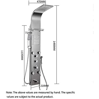 Thermostatic Waterfall Rainfall Shower Panel Tower Shower Shower Column Body Massage Jets Hand Shower Tub Spout Wall Mounted Shower PanelSilver (A),A - color: A