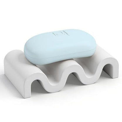 Diatomite Soap Dish Bar Soap Holder Wave Texture Sponge Tray, Light Grey | Quick Drying, Self Draining Design Helps Keep Bar Soap Dry for Bathroom Sink, Shower & Kitchen - color: Light Grey