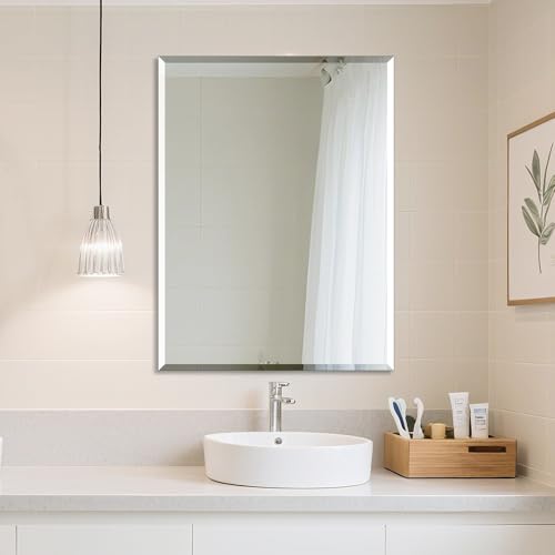 Ruomeng Wall Mirror Bathroom Mirrors for Wall 40" x 30", Frameless Rectangle Mirror with Beveled Edge Wall Mounted Mirror for Vanity and Entryway - size: 40"L x 30"W
