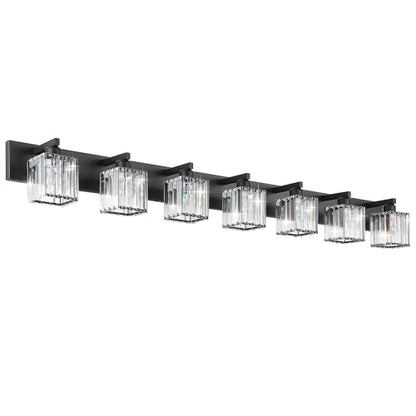 Aipsun Black Vanity Light Crystal Bathroom Lighting Fixtures Modern Bathroom Vanity Light 7 Light (Exclude Bulb) - color: Black, size: 58 inch