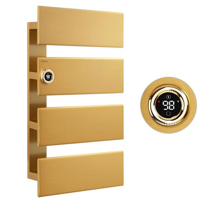 P&Dlusir X Series Heated Towel Rack, 4 Panel, Gold | Thermo Control and Timer (1-24h, On), Fast Heating and Drying, smart plug Compatible, Memory Function - color: Gold, size: 4 Panel