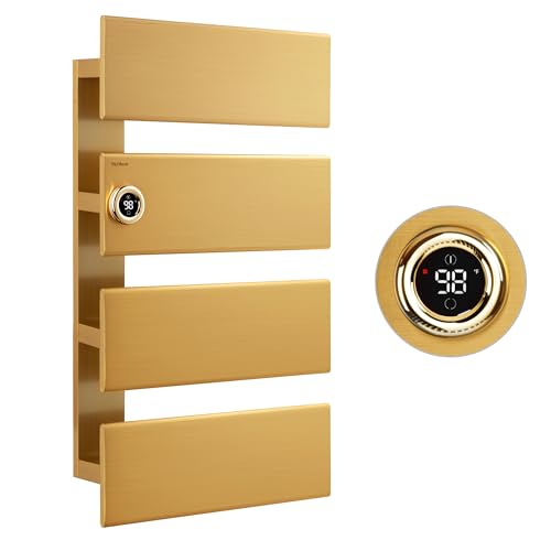 P&Dlusir X Series Heated Towel Rack, 4 Panel, Gold | Thermo Control and Timer (1-24h, On), Fast Heating and Drying, smart plug Compatible, Memory Function - color: Gold, size: 4 Panel