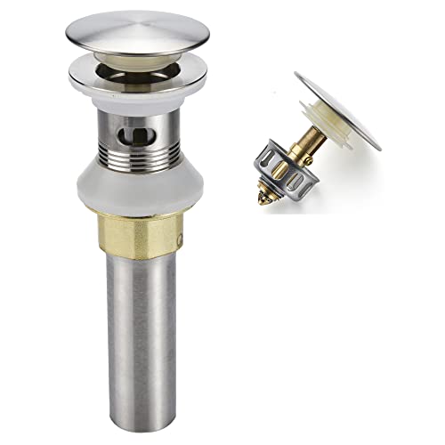 Rockgoya Bathroom Sink Drain,Drain Stopper Bathroom Sink with Overflow,Pop Up Drain Assembly with Detachable Strainer Basket,Built-in Anti-Clogging Strainer,Stainless Steel Brushed Nickel - color: Brushed Nickel, style: With Overflow