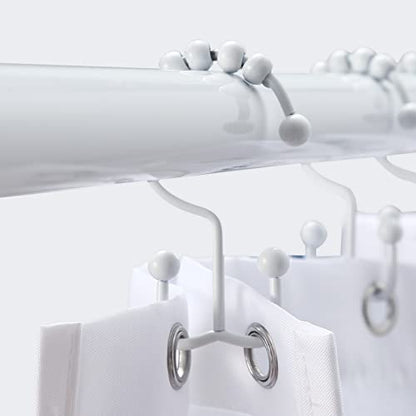 Shower Curtain Hooks, Goowin Shower Curtain Rings, Stainless Steel Shower Curtain Hooks Rust Proof Free Sliding Double Shower Hooks for Curtain, Shower Curtains & Liners (White) - color: White