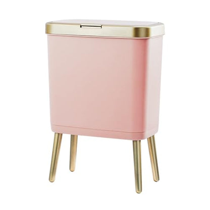 Procade Bathroom Trash Can with Lid,4 Gallon Gold and Pink Garbage Can,Slim | Tall Plastic Trash Bin with Legs and Press Top Lid,Narrow cute Small Waste Basket for Room, Bedroom,Office,Kitchen,RV,Laundry - color: Pink