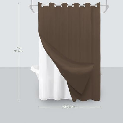 Inhousolu No Hook Shower Curtain with Removable Snap-in Liner, Waffle Weave 230 GSM Polyester, Weighted Hem, Water Repellent Washable, 72 x 72 Inch, Brown - color: Brown, size: 72"W x 72"L (Pack of 1)
