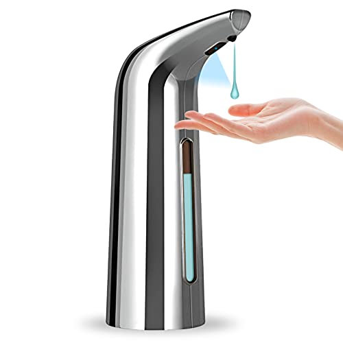400 mL Silver Battery Powered Motion Sensor Soap Dispenser | Sensitive Automatic Induction Pump Transparent Liquid Window IPX6 Waterproof for Home And Commercial Space Use - color: Silver