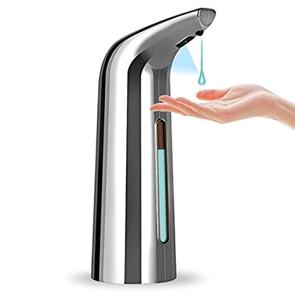 400 mL Silver Battery Powered Motion Sensor Soap Dispenser | Sensitive Automatic Induction Pump Transparent Liquid Window IPX6 Waterproof for Home And Commercial Space Use - color: Silver