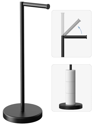 Matte Black Toilet Paper Holder Stand Free Standing Tissue Roll Holder | Freestanding Toilet Paper Stand Storage for Bathroom 304 Stainless Steel Rustproof for 4 Rolls(Fits All Rolls) by Evolvegoods - color: Matte Black