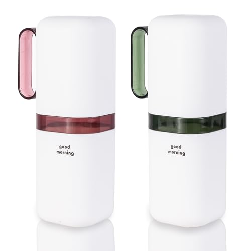Travel Toothbrush Holder,Toothbrush Holder and Rinse Cup with Handle Toothbrush Travel Case,Multifunctional Toothbrush Cup,Large Capacit Travel Toothbrush Holder with Mouthwash Cup(Purple+Green) - color: 2pcs-green+purple