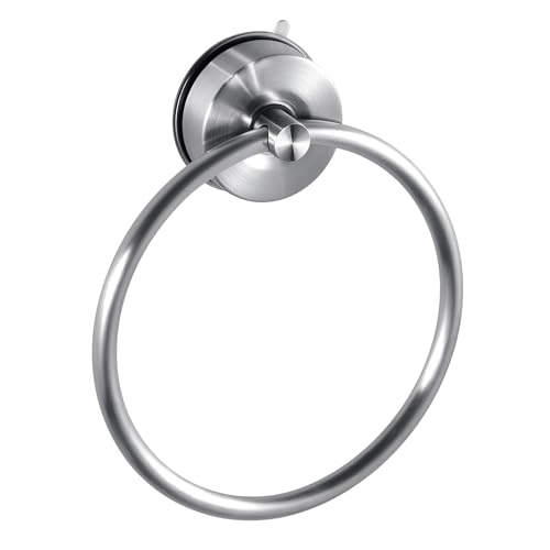 JOMOLA Stainless Steel Suction Cup Towel Ring Holder for Bathroom - Rustproof No Drill Wall Mount Towel Rack, Adjustable & Damage-Free Bathroom Accessories for Shower, Spa, Hotel, Brushed - color: Silver-1 Pack