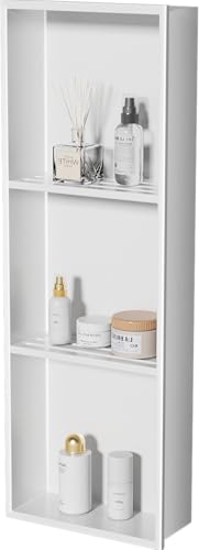 No Tile Needed Shower Niche - 304 Stainless Steel Niche Shower with 3- Tier Shelves Recessed Wall Niches for Bathroom Storage (White, 36 X 12 X 4.13 Inches, 3) - color: White