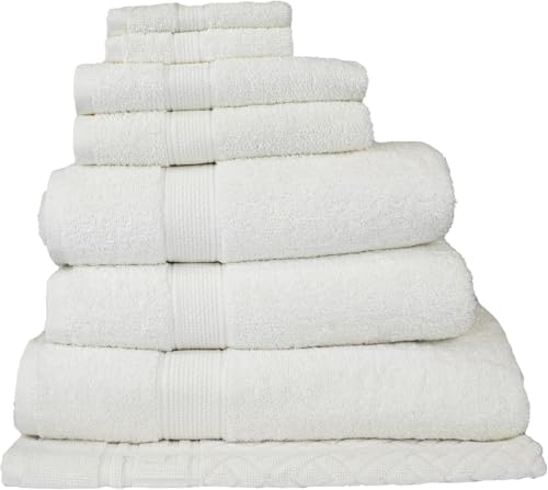 ELITE Emporium Home Collection 8-Piece Cotton Bath Towel Set - Ultra Soft, 550 GSM, Quick-Dry Towels - Bath Sheet, Bath Towels, Hand Towels, Washcloths, Bath Mat - Luxury Bathroom Towel Set (White) - color: White