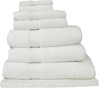 ELITE Emporium Home Collection 8-Piece Cotton Bath Towel Set - Ultra Soft, 550 GSM, Quick-Dry Towels - Bath Sheet, Bath Towels, Hand Towels, Washcloths, Bath Mat - Luxury Bathroom Towel Set (White) - color: White