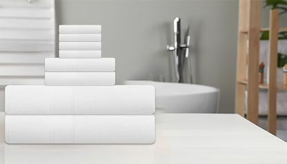 ELITE 8-Piece Zero Twist Cotton Bath Towel Set – 100% Cotton Luxury Towels – Ultra Soft, Fluffy & Absorbent – Quick Dry, Durable & Fade Resistant – Spa Quality Bath, Hand & Washcloth Set (White) - color: White
