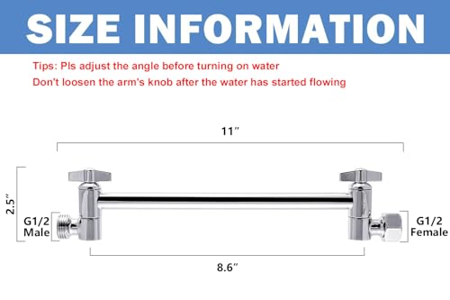 NearMoon Adjustable Shower Arm Universal Connection, Extension Arm, Adjust Angle to Upgrade Shower Experience, Easy to Install, Anti-leak (11 Inch, Chrome Finish) - color: Chrome Finish, style: 11 Inch Adjustale
